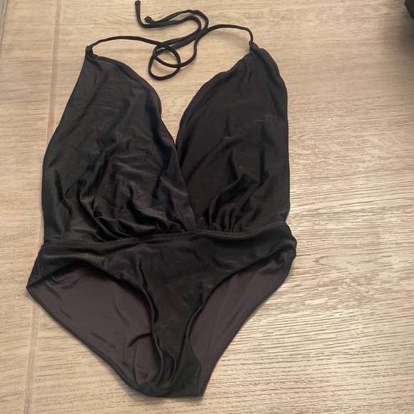 Forever 21 Other - Black low cut low back halter one piece swimsuit